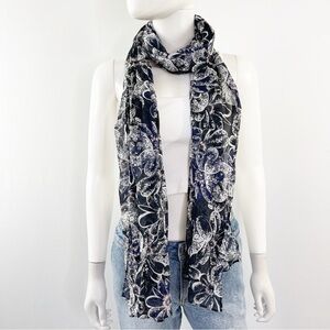 Marc by Marc Jacobs Navy Blue Floral Cotton Scarf One Size Bohemian Casual